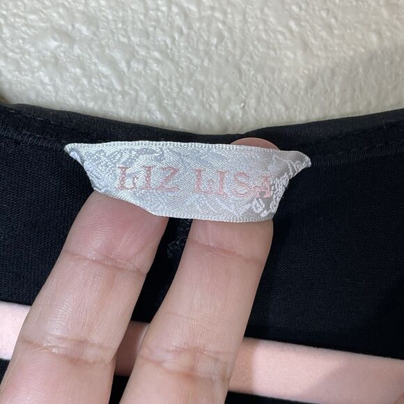 LIZ LISA Jersey‎ Black Dress Collared Lace Layered Skirt Street Wear - Picture 6 of 12